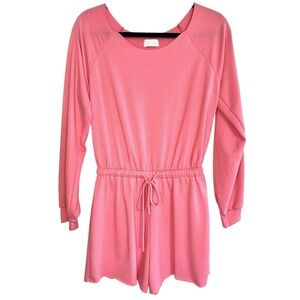 Pink Lily Romper Small Pink Long Sleeve Drawstring Waist Lounge Playsuit Leisure